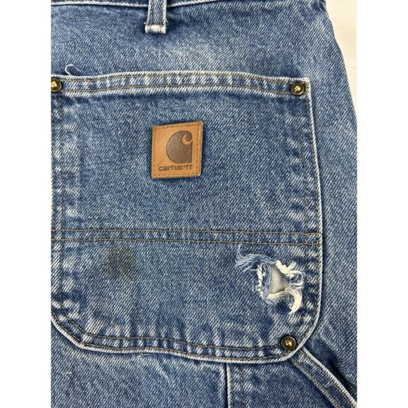 Carhartt Mens Double Knee  Workwear Blue Denim Jeans 36x34 Original Dungaree Fit - Picture 7 of 16